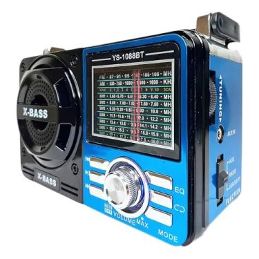 Imagem de Rádio Portátil 1088 com Bluetooth Bivolt com USB Cartão SD Auxiliar P2 e Pilhas Entrada AC Recarregável AM FM SW (Azul)