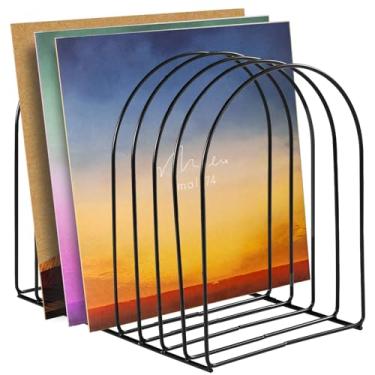 Imagem de CebraBounze Porta-discos de vinil, 9 compartimentos, prateleira vertical de metal LP para revistas, arquivos, álbuns, suporte para exibição de álbum, caixa de correio, mesa de mesa, organizador de