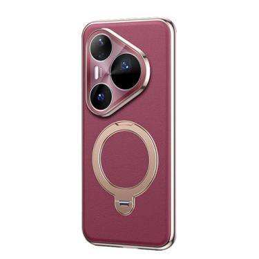 Imagem de HAOMRIYL Capa magnética para Huawei Pura 80 Ultra/80 Pro+/80 pro/80, capa de couro de luxo com suporte rotativo, capa de proteção para câmera, vermelha, 80