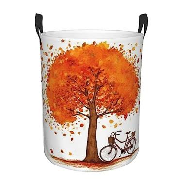 Imagem de Árvore de outono com cesta de lavanderia de bicicleta velha dobrável à prova d'água cesto de armazenamento de roupas com alças pano oxford organizador de brinquedos cesta para banheiro, lavanderia