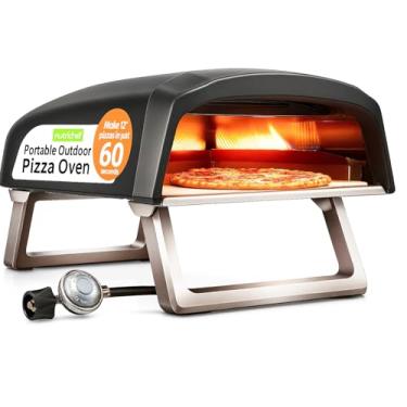 Imagem de NutriChef NCPIZOVN.3 Forno de pizza portátil a gás, fogo e pedra ao ar livre, preto