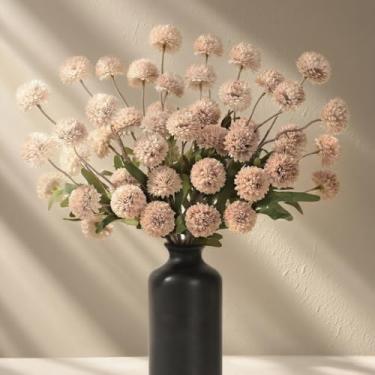 Imagem de Yastouay 6 peças de flores falsas para mães de pompom de seda sintética, mini crisântemos falsos a granel com hastes, flores kiku artificiais para vasos de mesa faça-você-mesmo, buquê de arranjos