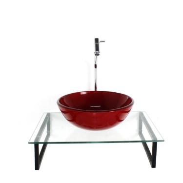 Imagem de Kit Cuba Vidro Redonda 10Mm Vermelho Ferrari Tampo 50Cm