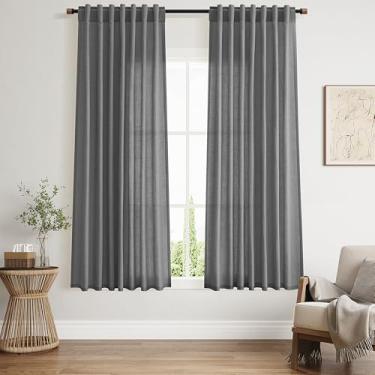 Imagem de Conjunto de 2 painéis de cortinas cinza blazer de 153 cm de comprimento para sala de estar e quarto, cortinas de linho com filtro de luz para cozinha, janelas, bolso para varão ou cortina traseira