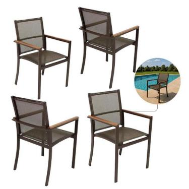 Imagem de Kit 4 Cadeiras Amelia Tela Sling e Alumínio para Jardim Piscina Jantar