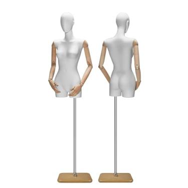 Imagem de Mannequin Manequins humanos falsos para lojas de roupas, braço e base de madeira maciça, altura ajustável de 60,62 a 78,74 pol.(Wood color)
