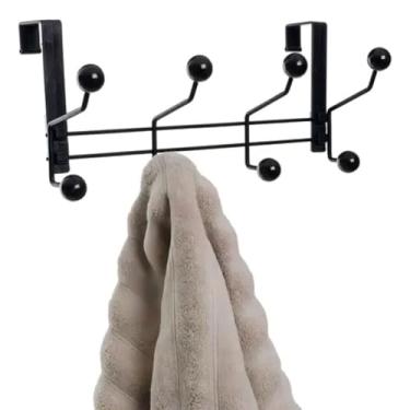 Imagem de Organizador Cabideiro de Parede e Porta com 8 Ganchos - Suporte Cabide Aramado Multiuso para Pendurar Roupas, Toalhas e Bolsas - Design Slim (Preto)