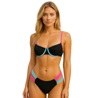 Imagem de Biquíni Feminino Aro Sem Bojo Texturizado Calcinha Fio Duplo e Tiras L