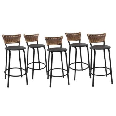 Imagem de Kit 5 Banquetas Para Balcão 60cm Preta Junco Cappuccino Balcão Bistrô 
