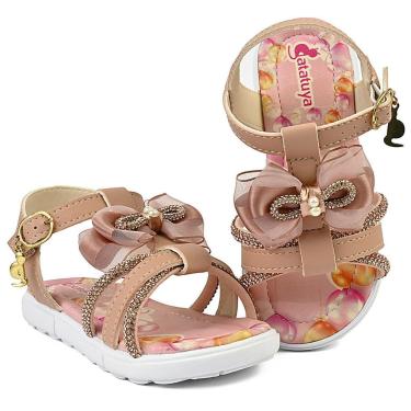 Imagem de Sandália Esportiva Infantil Feminina Laço Menina Luxo Nude/Glitter Mzkid-Feminino