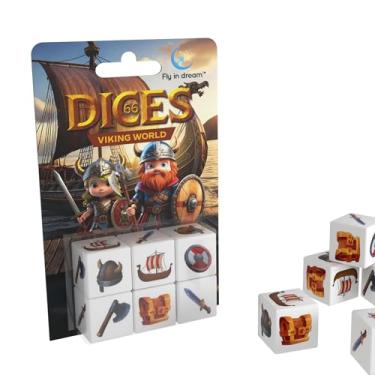 Imagem de Fly in Dream Dices 66 Viking World, 6 Piece Cube Dice Set, Plastic, 16mm, Family Board Game for Ages 9+, Single or Multiplayer Strategy Game with Scoring Board