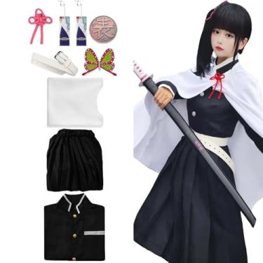 Imagem de CHENYIZDQ Tsuyuri Kanao Fantasia Cosplay Flor Respiração Quimono Conjunto Completo para Mulheres Plus Size Festa Halloween Anime Roupa, Preto, XX-Large