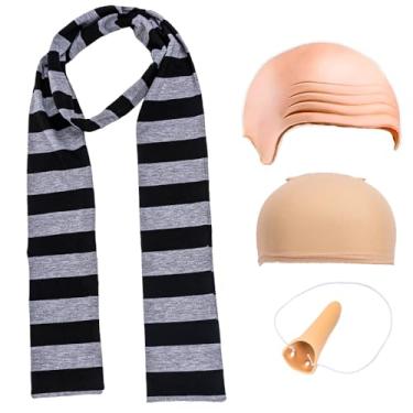 Imagem de DSKOBT Conjunto de 4 peças de cachecóis clássicos pretos e cinzentos, maquiagem látex careca couro cabeludo falso nariz falso boné adulto cosplay festa