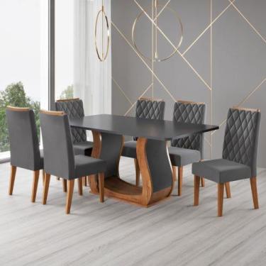 Imagem de Mesa de Jantar 6 Lugares Lana Mel/Cinza/Veludo Cinza - Viero Móveis, C