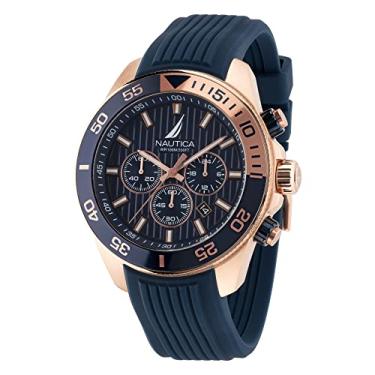 Imagem de Nautica Relógio masculino NAPNOS305 One com pulseira de silicone azul, Ouro rosa/azul/azul