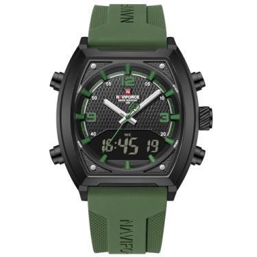 Imagem de NAVIFORCE Relógios masculinos modernos de negócios, relógio de pulso multifuncional à prova d'água, mostrador duplo, relógio de presente para homens, preto + verde + verde, Relógios esportivos