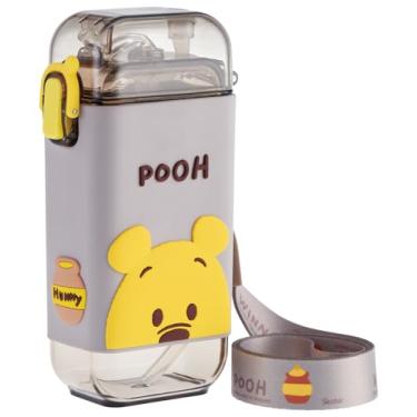 Imagem de Skater PSQ3ST-A Garrafa de água quadrada de palha, P, 272 ml (260 ml), um empurrão com capa, alça de ombro, Disney Ursinho Pooh
