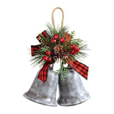 Imagem de rockible Decoração de sinos de Natal, decoração de Natal, sinos de ferro, rústica de Natal, pingente para centro de mesa, lembrancinhas de festa, feriado, Pintura Cinza