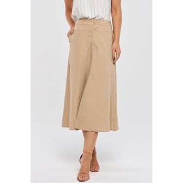 Imagem de Saia Midi PKS Com Fenda Linho Bege-Feminino