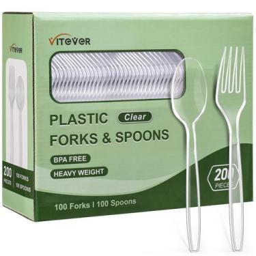 Imagem de Talheres de plástico descartáveis Garfos e colheres VITEVER de 200 uni