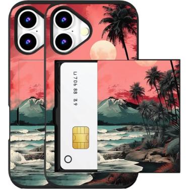 Imagem de MUQR Capa compatível com telefone 17 com porta-cartão fofo - Design Kawaii proteção contra quedas de grau militar capa carteira robusta para mulheres (pôr do sol do mar preto)