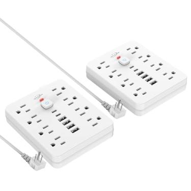 Imagem de Simple Deluxe Protetor De Surtos Jouleloom Com 8 Tomadas, 4 Portas Usb E 2 C, Cabo Extensão 1,5 M, Plugue Plano, Suporte Parede, Estação Carregamento Mesa Proteção Contra Sobrecarga Para Casa Escrit