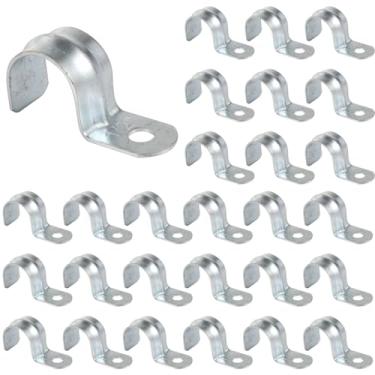 Imagem de 100 peças de tiras de tubo de 1/5.1 cm, tira de tubo de metal zincada à prova de ferrugem, braçadeira de sela resistente, braçadeira de conduíte tipo P com orifício de montagem único para montagem em