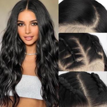 Imagem de Peruca frontal de renda sintética SUKRI Black Wave 26 cm com cabelo de