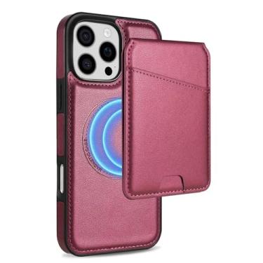 Imagem de YOGISU Para iPhone 16 Pro Max, carteira de couro magnética removível 2 em 1 com porta-cartões e capa protetora (para iPhone 16 Pro Max/vermelho)