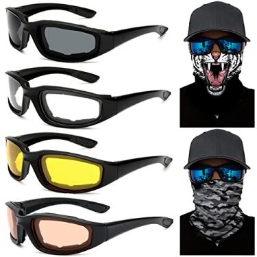 Imagem de Peicees 4 óculos de proteção UV para motocicleta, à prova de poeira, à prova de vento, com 2 máscaras faciais de camuflagem de tigre