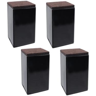 Imagem de Geesatis Elevadores de cama autoadesivos para móveis, suportes para móveis quadrados empilháveis resistentes, elevadores adicionam 10 cm de altura com almofada de feltro, suporta até 1,814 kg, preto