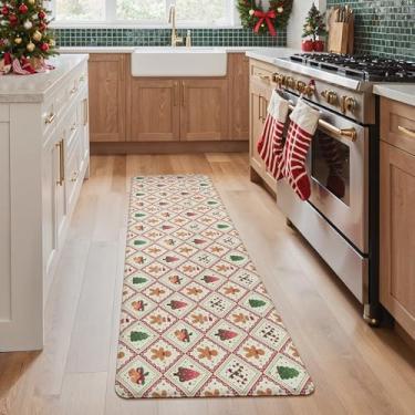 Imagem de GENIMO Decorações de Natal – Tapetes de cozinha para chão, tapetes de cozinha de Natal, tapete antifadiga acolchoado para decoração de casa, tapete antiderrapante impermeável para lavanderia, 60 x 180