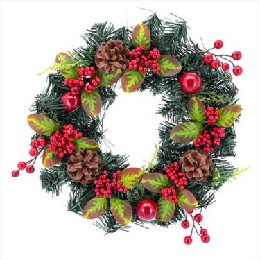 Imagem de Guirlanda Decoração Natalina Com Pinhas e Berries 30cm - Magizi