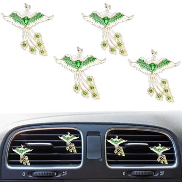 Imagem de 4 peças Bling Diamond Phoenix Clipes de ventilação de ar do carro Aromatizador de Ar Charme Condicionador Clipe de Saída para Decorações de Acessórios de Interior Automóvel (Verde)