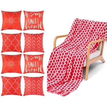 Imagem de Mixweer Conjunto de 9 capas de travesseiro 45 x 45 cm, incluindo 1 cobertor de musselina de algodão e 8 peças, capas de travesseiro quadradas decorativas para sala de estar, quarto, sofá, sofá