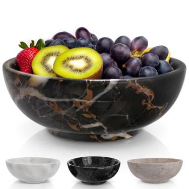 Imagem de Gusto Nostro Tigela decorativa de mármore preto de luxo para mesa de centro - Tigela de frutas decorativa elegante para balcão de cozinha - Entrada de pedra pesada para pegar todas as chaves, suporte