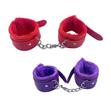 Imagem de Caiyao Pulseira de pelúcia de encadernação com controle de gravata tornozeleira pulseira cinto pulseira cosplay amor jogo sadismo masoquismo interesses couro algemas de pelúcia para mulheres homens