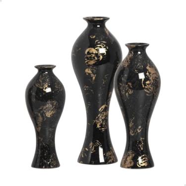 Imagem de Vasos Decorativos de Cerâmica para Sala Trio Califórnia Preto e Dourado Ébano