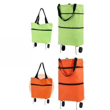 Imagem de Carrinho De Feira Dobrável Com Rodinhas e Alça Para Supermercado Feira Padaria Farmácia e Transportar Sacolas de Compras e Produtos Diários(Verde + Laranja)