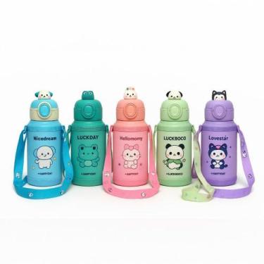 Imagem de Garrafa Térmica Infantil 500ml Case Com Alça Canudo Tampa A Vácuo Anti