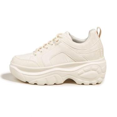 Imagem de Tênis LUCKY STEP femininos Chunky Platform Dad Beige, tamanho 39
