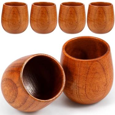 Imagem de Copo de madeira com 6 peças, xícaras de chá de madeira versáteis de 250 ml, copo de uísque de madeira resistente ao calor com textura natural, copo de água de madeira para beber, vinho, leite, café