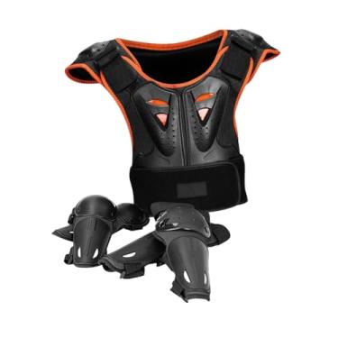 Imagem de Colaxi Macacão infantil para motociclistas, equipamento para adolescentes, equipamento de proteção para pilotar, joelheiras para ciclismo, Laranja Preto, L