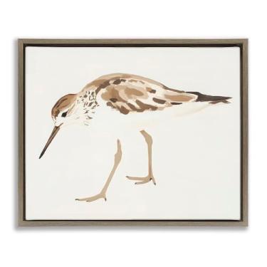 Imagem de Stupell Industries Sandpiper Shore Bird Minimalista Marrom Emoldurado Tela Flutuante Arte de Parede Design por Sisi e Seb, 25 x 31