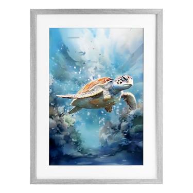 Imagem de Stupell Industries Impressão emoldurada cinza submarino tartaruga oceano ondas, design por LSR Design Studio, 23 x 17