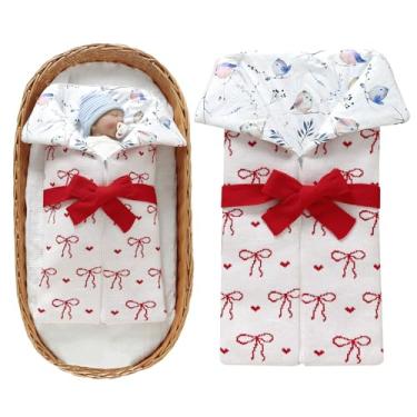 Imagem de Winmany Cobertor para bebê recém-nascido inverno saco de dormir com laço de malha acrílica macia envoltório para bebês de 0 a 6 meses meninos e meninas (branco)
