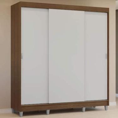 Imagem de Guarda-Roupa Casal com Pés 3 Portas de Correr Rustic/Branco Reno Mades