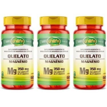 Imagem de KIT C/3 Magnésio Quelato Mg Puro 700mg 180 Caps Vegano Unilife