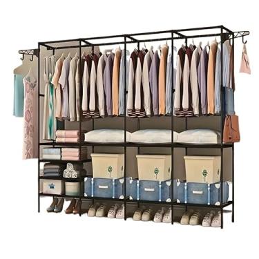 Imagem de Roupeiro Guarda Roupa Portatil Cabideiro Arara Para Roupa Sapateira Organizador Multiuso Armário(Preto,4 Divisórias)