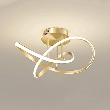 Imagem de Luminária de teto LED moderna com controle remoto e regulagem de intensidade, lustre dourado de 40 W para sala de estar, quarto, cozinha, mesa de jantar, iluminação elegante para decoração d